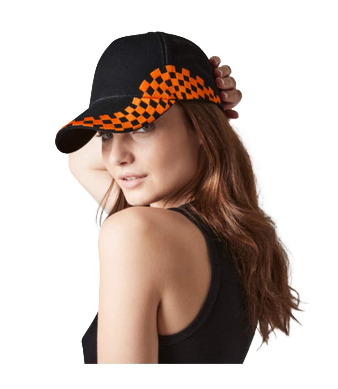 Unisex grand prix baseball cap black/orange Beechfield-3