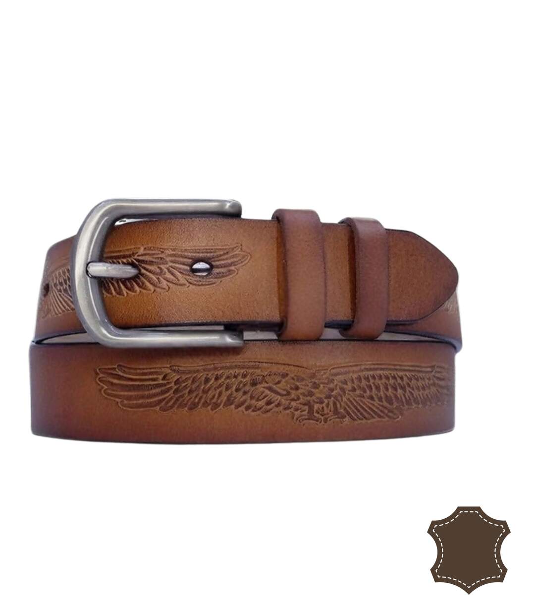 Ceinture en cuir couleur cognac pour homme - Vachette véritable - Polyvalente et élégante-1