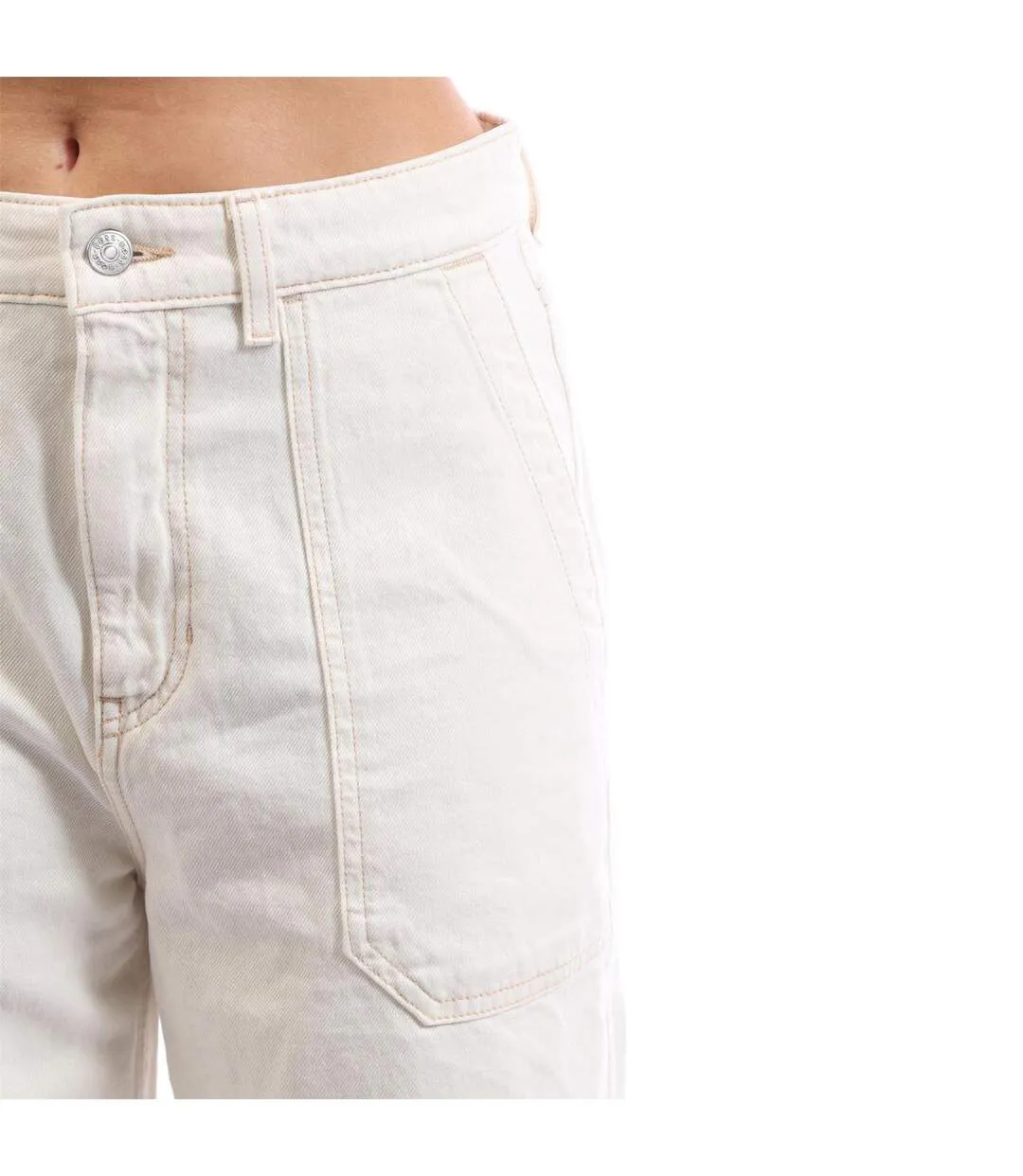 Womens/ladies Marlene Cotton Wide Leg Jeans Natural Boss-3