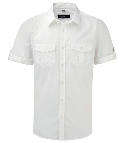chemise manches courtes retroussables - R-919M-0 - blanc - homme