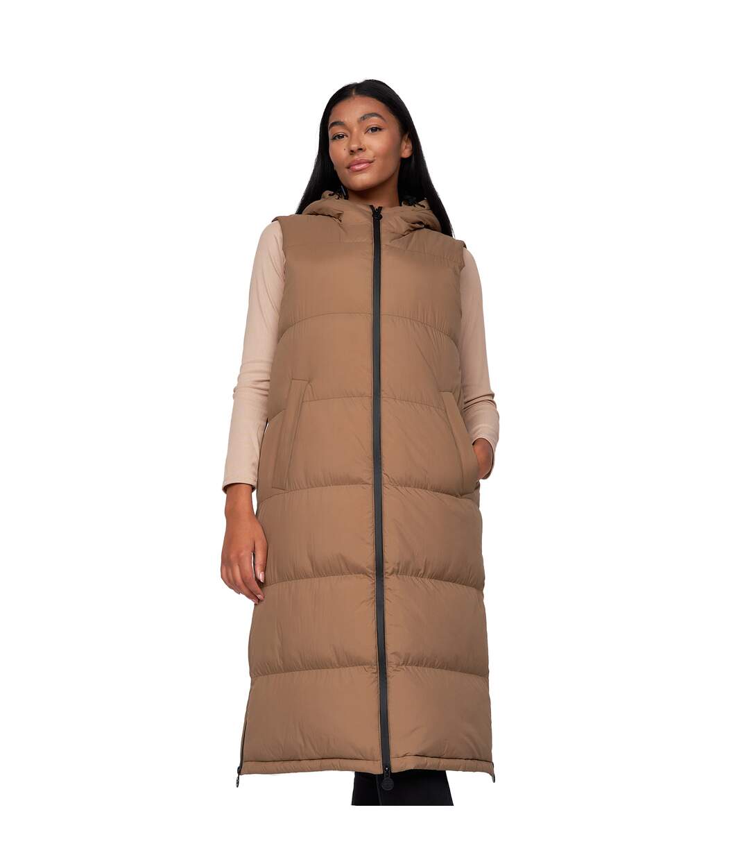 Womens/ladies Alaiya Gilet Camel Crosshatch-2