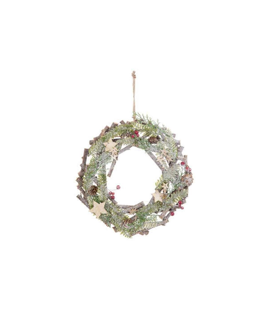 Couronne de Noël Branches 32cm Naturel & Vert-1