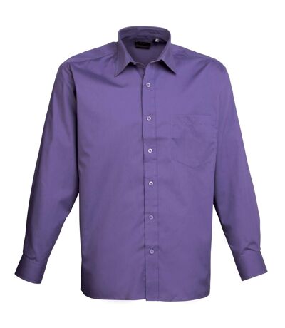 Premier Mens Long Sleeve Formal Plain Work Poplin Shirt (Purple) - UTRW1081