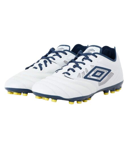 Mens tocco iv pro ag goat leather football boots white/poseidon/blazing yellow Umbro