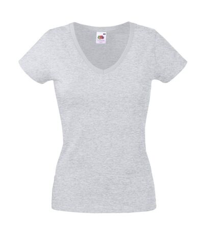 Fruit Of The Loom Ladies Lady-Fit Valueweight V-Neck Short Sleeve T-Shirt (Heather Gray)
