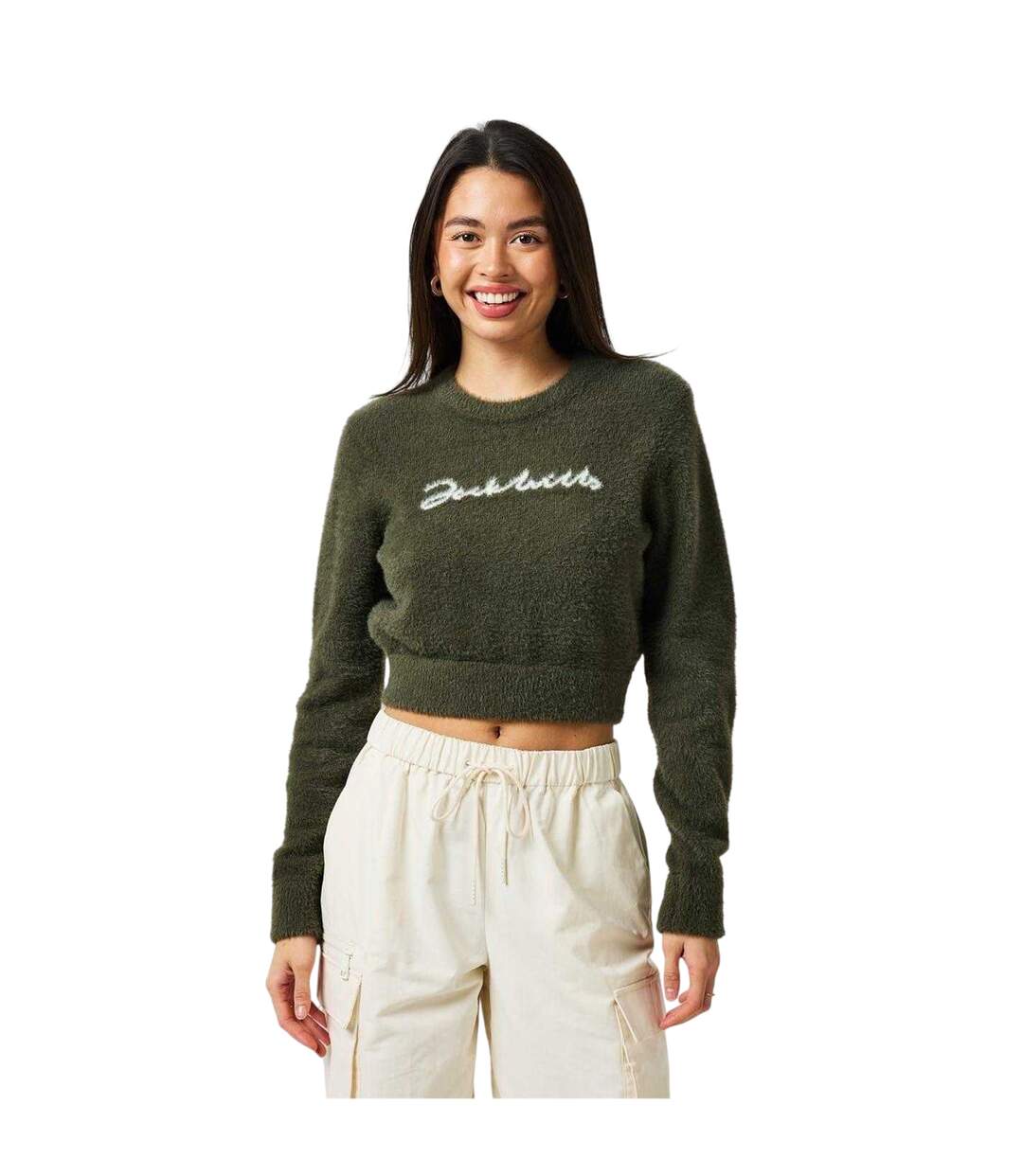 Womens/ladies Crop Sweatshirt Dark Khaki Jack Wills-4