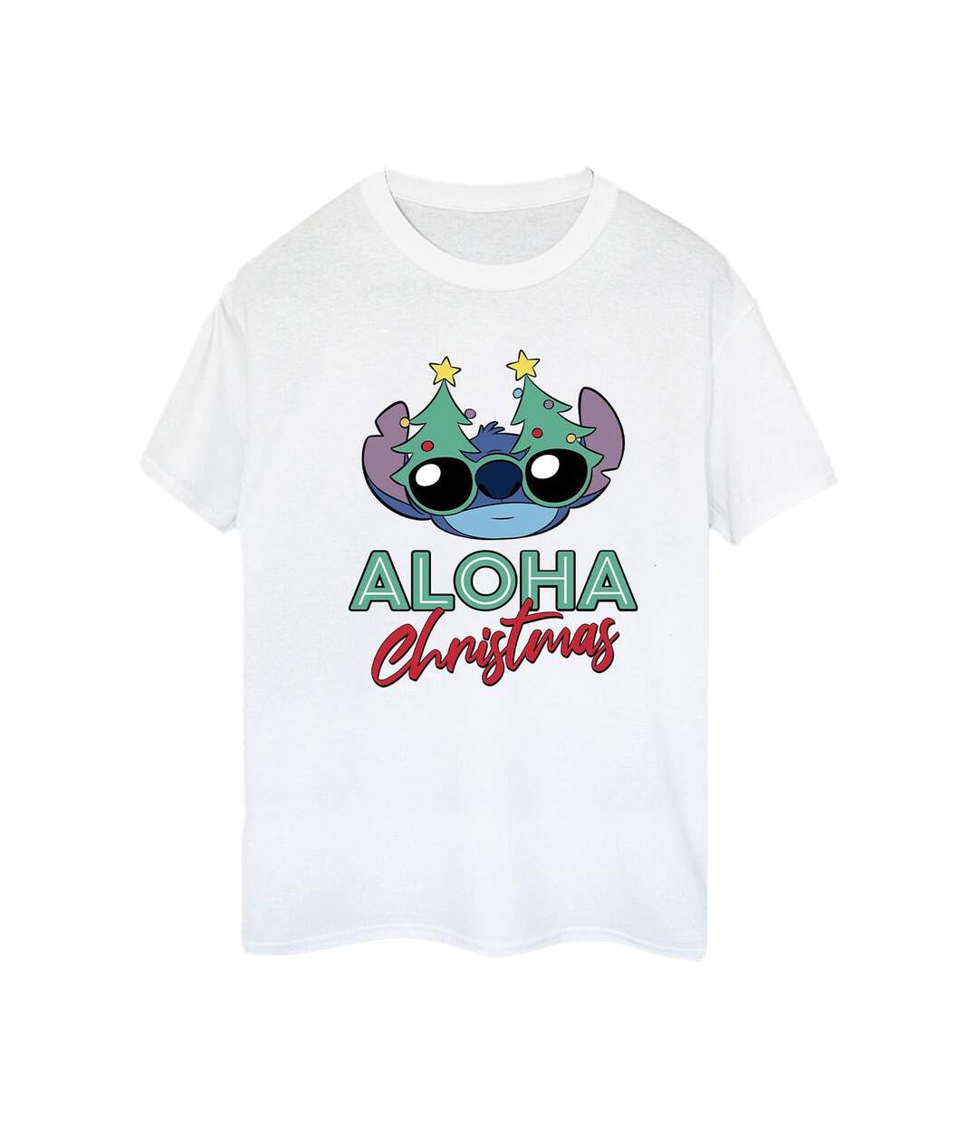 Disney Womens/Ladies Lilo And Stitch Christmas Tree Shades Coton Boyfriend T-Shirt (Blanc) - UTBI29989-1