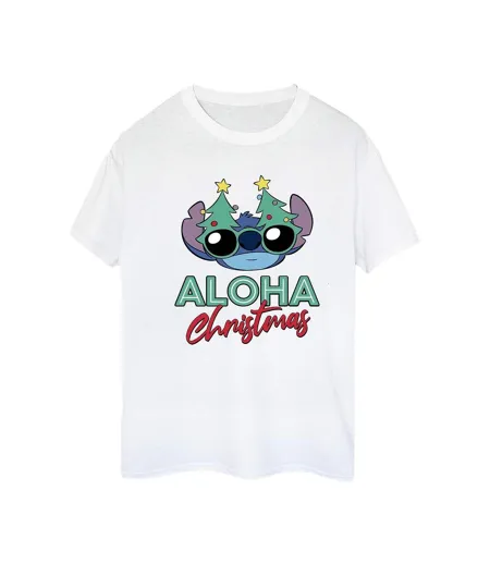 Disney Womens/Ladies Lilo And Stitch Christmas Tree Shades Coton Boyfriend T-Shirt (Blanc) - UTBI29989