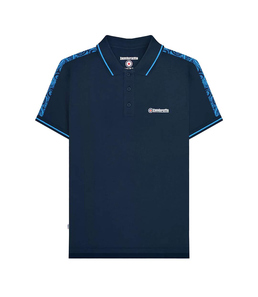 Mens Ss24 Paisley Taped Polo Shirt Navy Lambretta-1