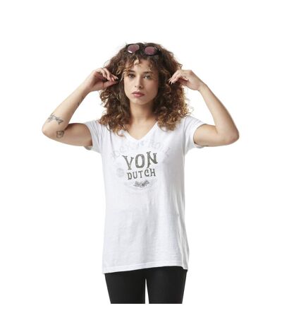 T-shirt femme en col v jersey flamme en coton Vintage Vondutch