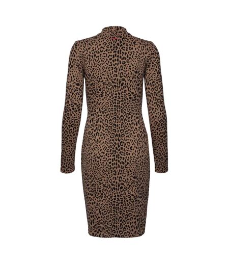 Womens/ladies Ninky Bodycon Dress Brown Black Hugo