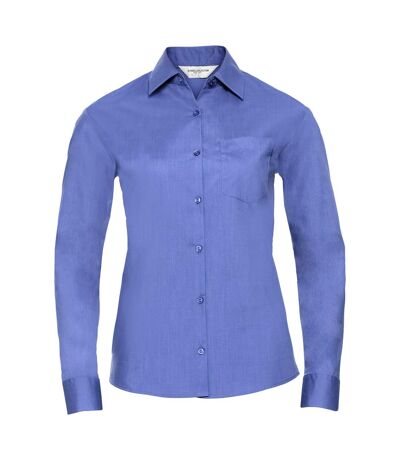 Womens/ladies Poplin Easy-care Long-sleeved Shirt Corporate Blue Russell Collection