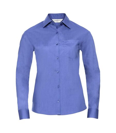 Womens/ladies Poplin Easy-care Long-sleeved Shirt Corporate Blue Russell Collection