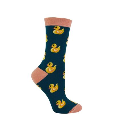 1 Pack Ladies Novelty Teal Rubber Duck Bamboo Socks