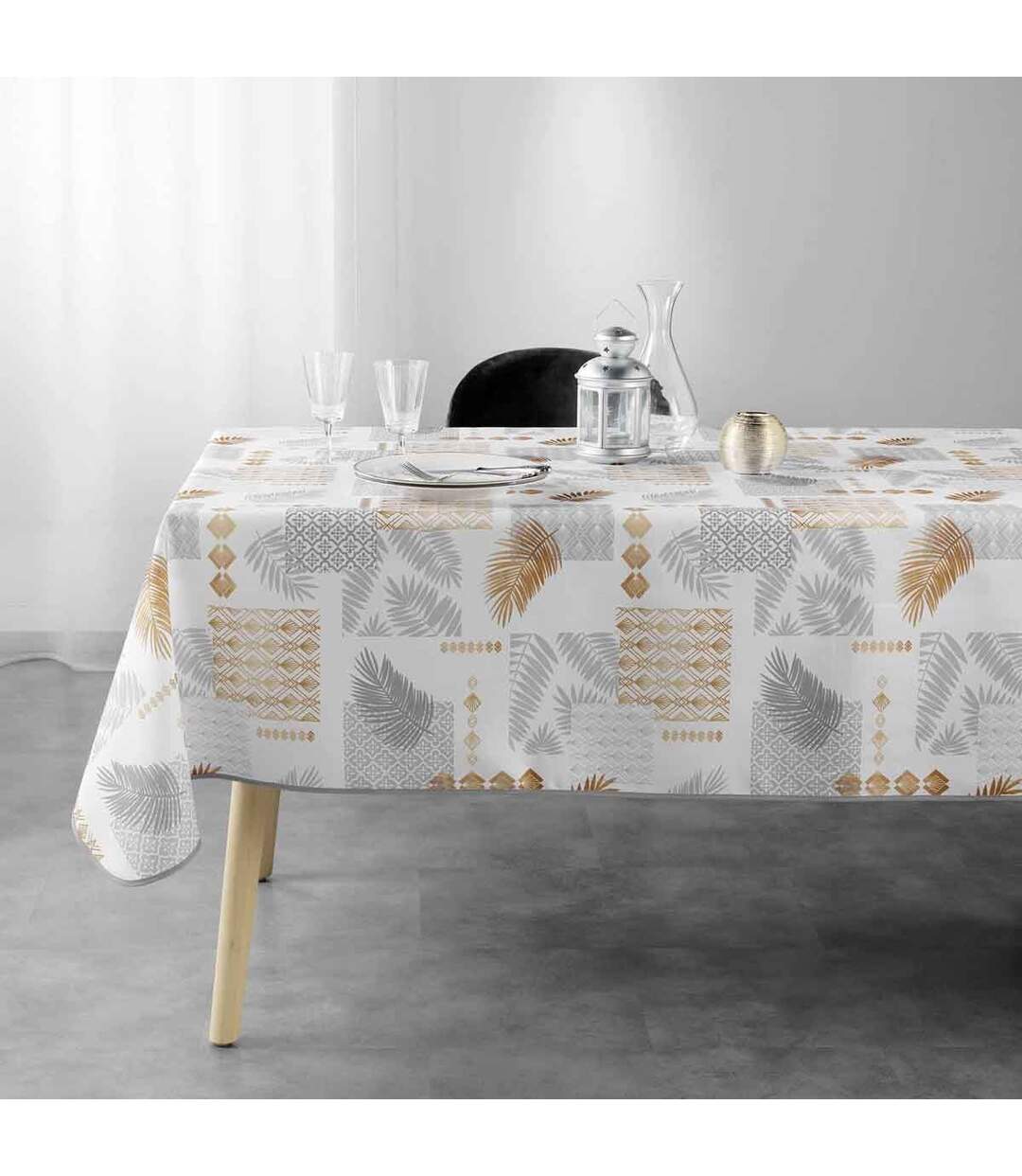 Nappe Imprimée Olenna 150x240cm Jaune & Blanc-3