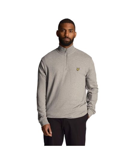 Mens loopback quarter zip sweatshirt mid grey marl Lyle & Scott