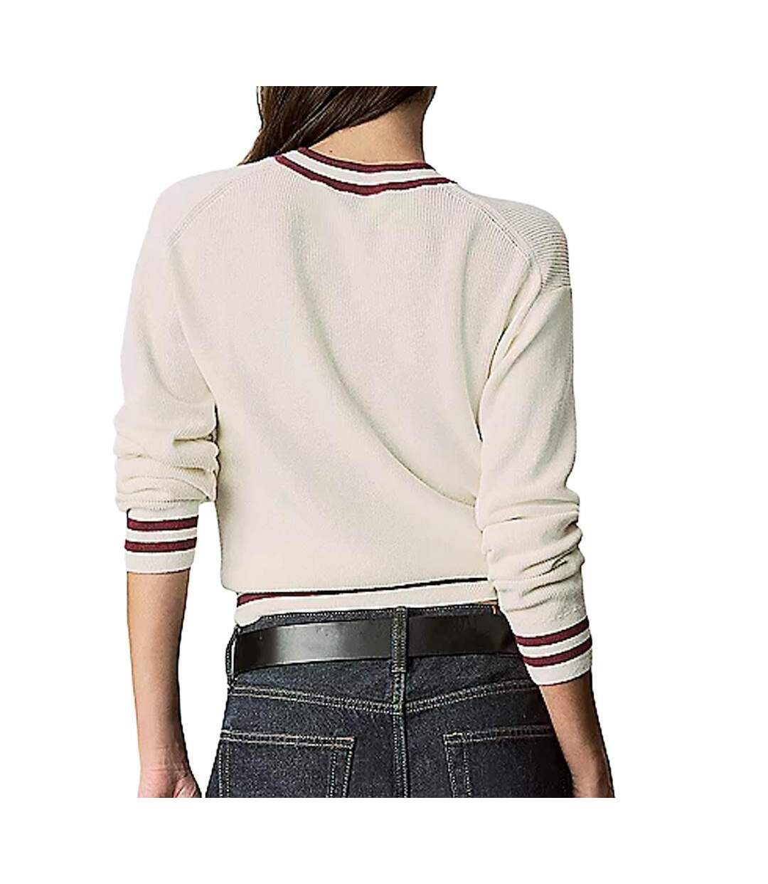 Pull beige/rouge femme calvin klein jeans woven label-2