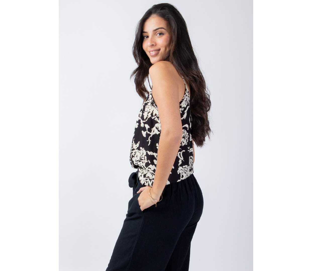 Top court femme été viscose AMORE noir et blanc Coton Du Monde-3