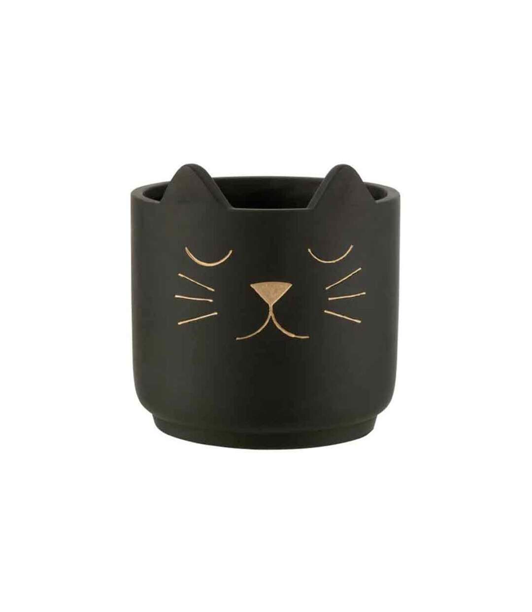 Cache-Pot en Céramique Chat 20cm Noir & Or-1
