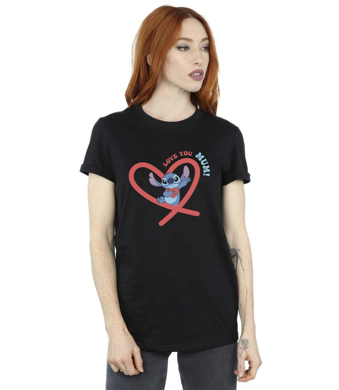 Disney Femmes/Les femmes Lilo & Stitch Love You Mum T-Shirt boyfriend en coton (Noir) - UTBI30120-2
