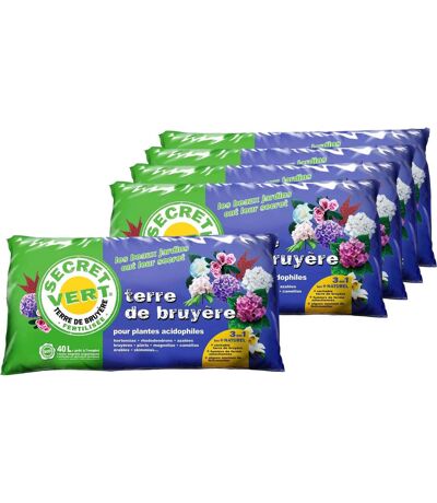 Terre de bruyère bio pour plantes acidophiles 40 litres Lot de 5