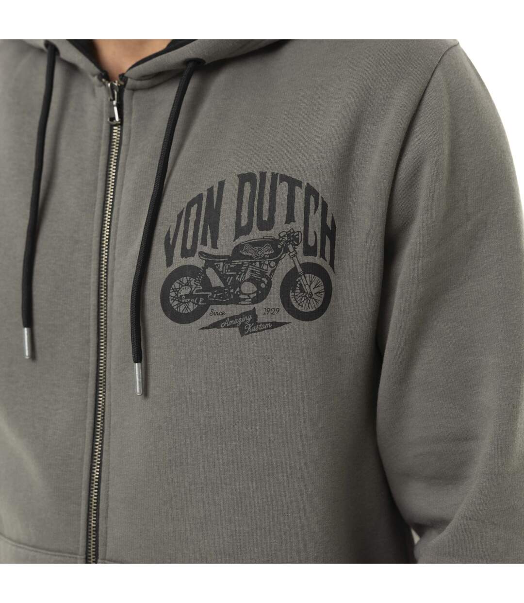 Sweat zippé homme à capuche en molleton 320gr et print devant Free Vondutch-2