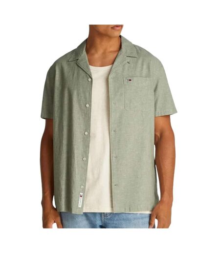 Chemisette verte/kaki homme tommy hilfiger linen blend camp-aruba - l