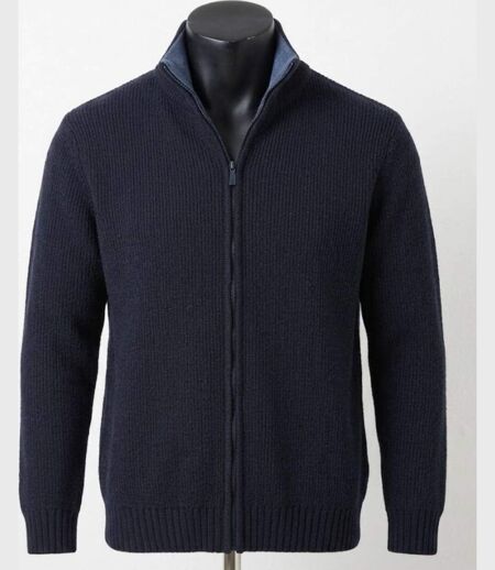 CHALLENGER CELTIC1 — Gilet cardigan zippé bleu marine : la chaleur naturelle de la laine