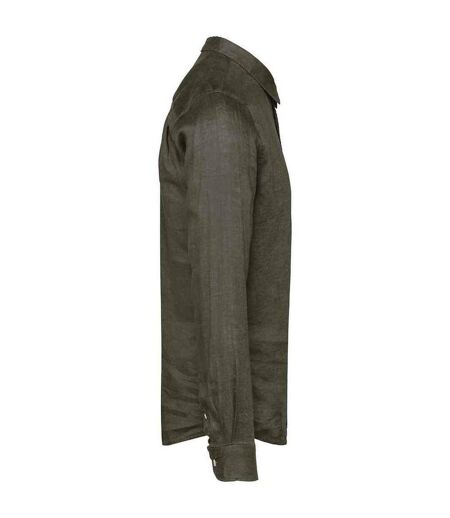 Mens linen long-sleeved shirt organic khaki Spasso