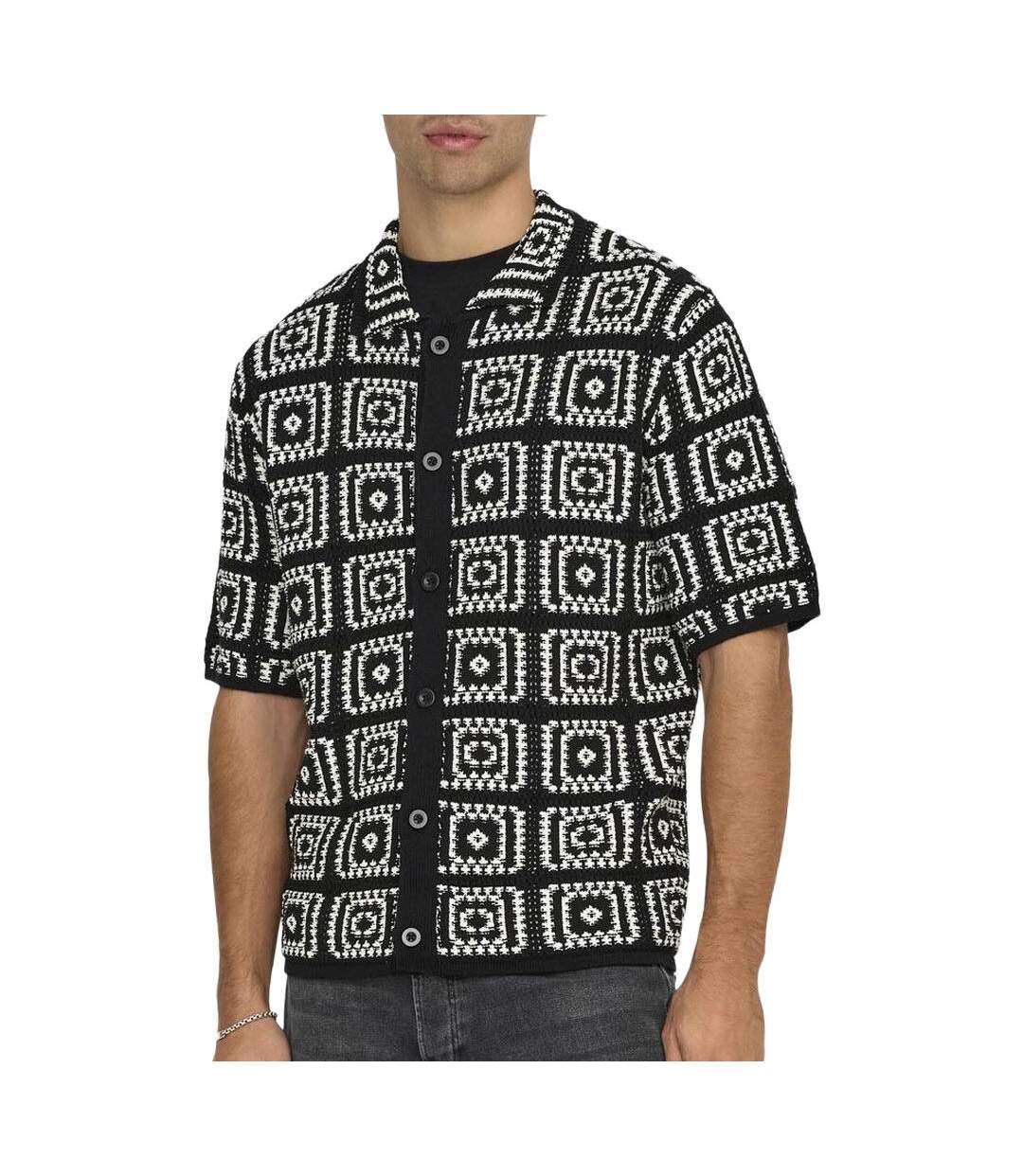 Chemise à maille noir/blanc homme only & sons bart rlx 5 ss-1
