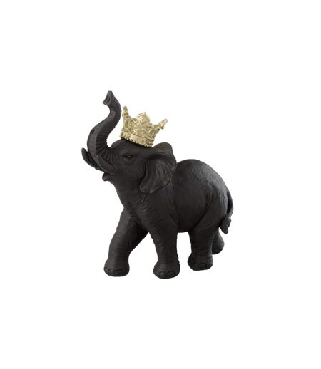 Statuette Éléphant Debout Couronne 24cm Noir