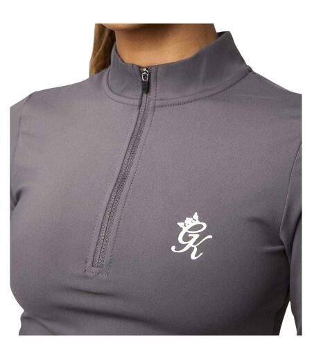 Womens/ladies Impact Half Zip Crop Top Slate Peach Gym King
