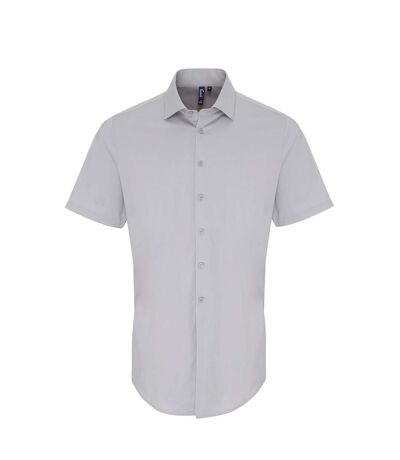 Premier Mens Poplin Stretch Short-Sleeved Shirt (Silver)