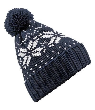 Beechfield Unisex Fair Isle Snowstar Winter Beanie Hat (French Navy / White) - UTRW2029
