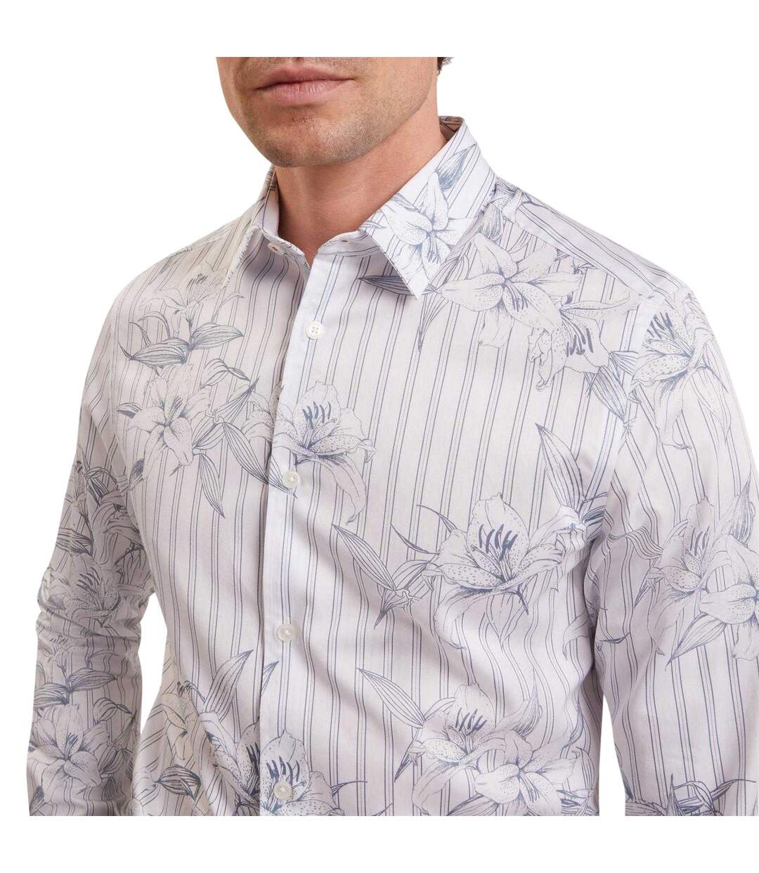 Mens Floral Stripe Long-sleeved Shirt Light Blue Ted Baker-4