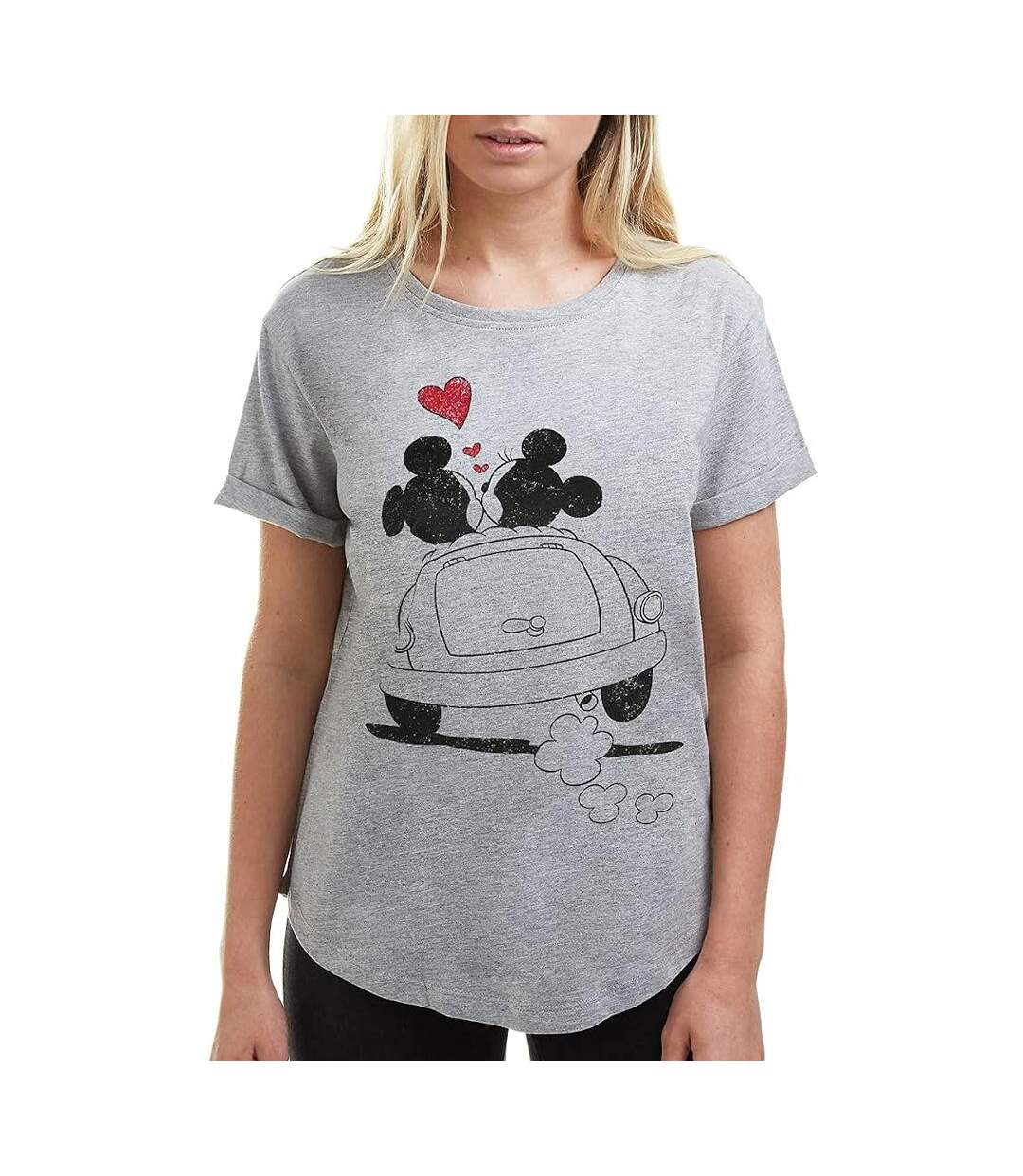 T-Shirt gris femme disney mickey & minnie hearts-1