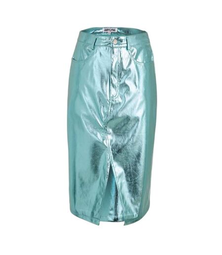 Jupe Droite Motif/style Métallisé Femme Bleu AmyLynn