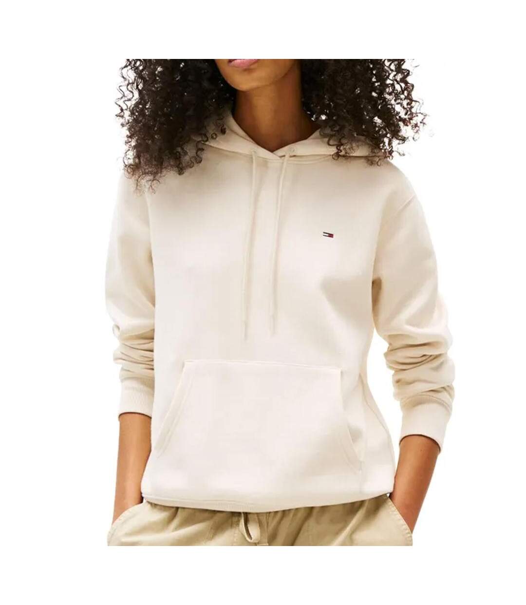 Sweat à capuche beige femme tommy hilfiger flag - s-1
