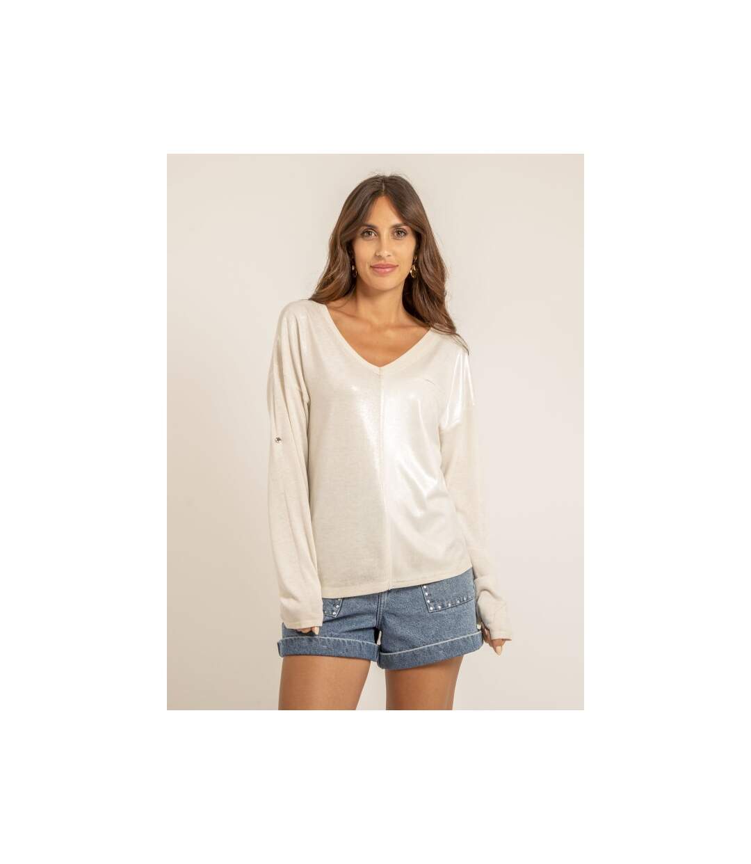 T shirt col V bimatiere FILINIE - Dona X Lisa-1
