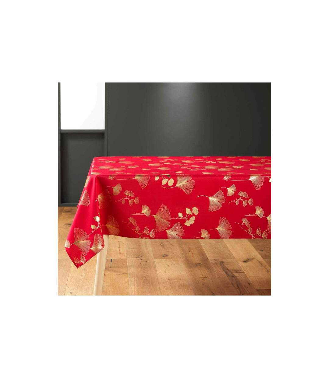 Nappe Imprimé Métallisé Bloomy 150x300cm Rouge & Or