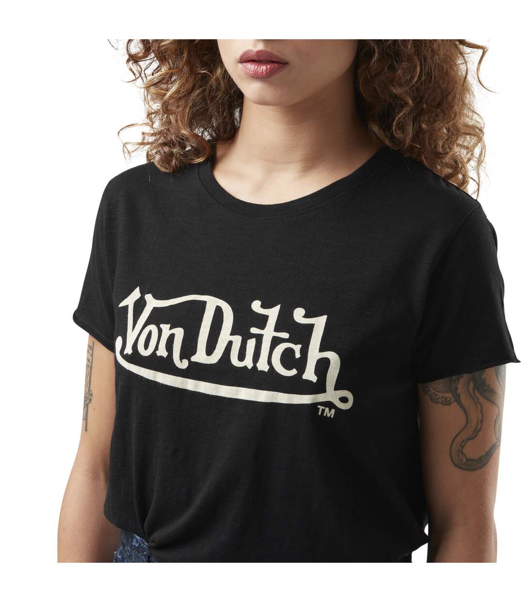 T-shirt femme col rond en slub coton avec print devant Slub Vondutch