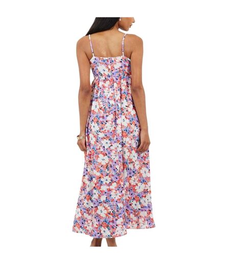 Womens/ladies Floral Spaghetti Strap Maxi Dress Coral Purple Brave Soul
