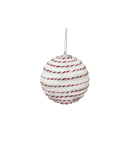 Glitter candy bauble 10cm white/red Davies