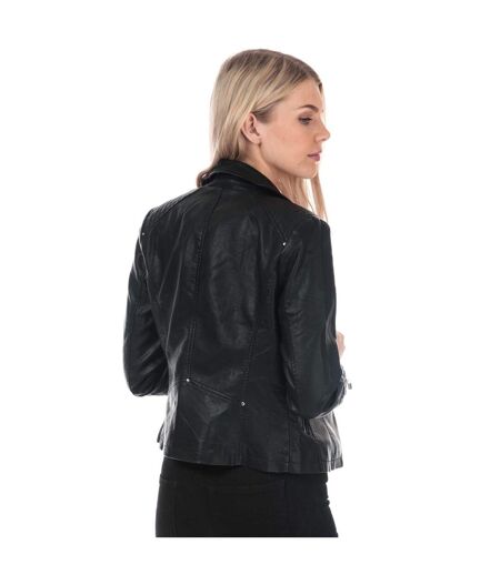 Womens/ladies Gemma Faux Leather Biker Jacket Black Only