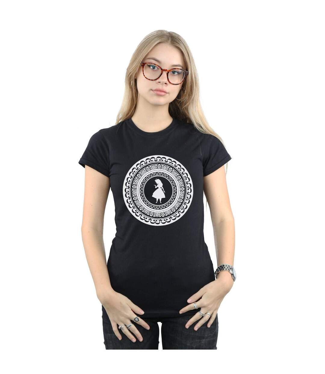 Disney Femme/Ladies Alice In Wonderland Circle Cotton T-Shirt (Noir) - UTBI6779-2