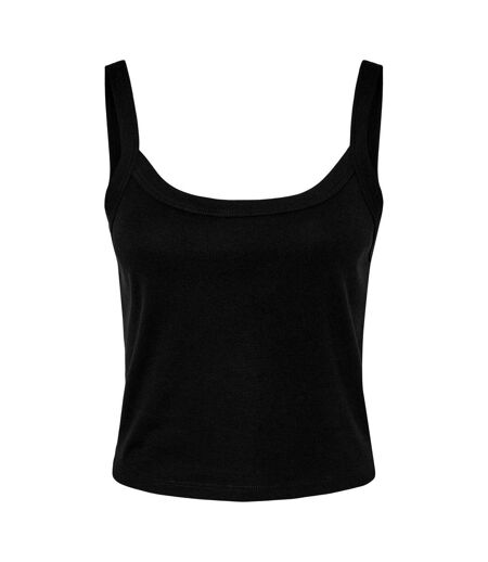 Womens/ladies Micro-rib Strappy Tank Top Solid Black Bella + Canvas