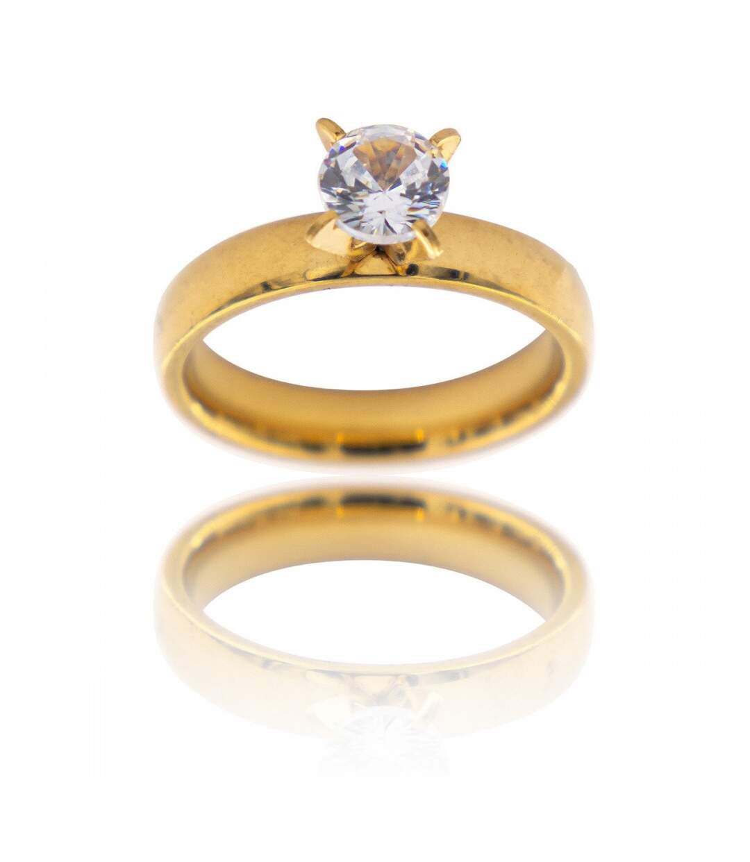 Bague Femme Acier Doré Solitaire DIAMELA