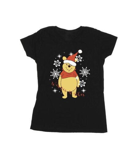 Disney T-shirt en coton Winnie The Pooh Winter Wishes Femme/Ladies (Noir) - UTBI44865