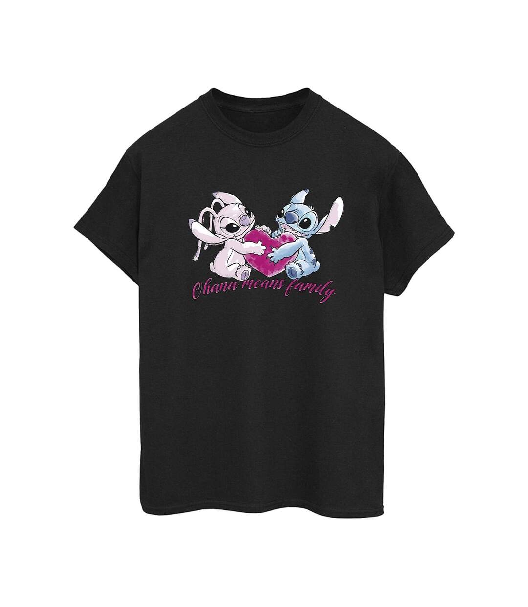 Disney Womens/Ladies Lilo And Stitch Ohana Heart With Angel Cotton Boyfriend T-Shirt (Noir) - UTBI30240-1