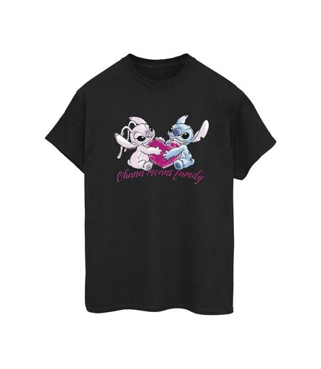 Disney Womens/Ladies Lilo And Stitch Ohana Heart With Angel Cotton Boyfriend T-Shirt (Noir) - UTBI30240